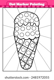 Summer themed dot marker coloring page with ice cream in cane for little ones, printable activity for kids