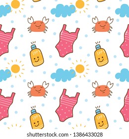 Summer themed kawaii seamless pattern, can be use for fabric printing, background etc