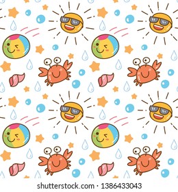 Summer themed kawaii seamless pattern, can be use for fabric printing, background etc