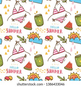 Summer themed kawaii seamless pattern, can be use for fabric printing, background etc