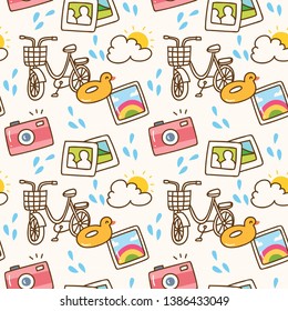 Summer themed kawaii seamless pattern, can be use for fabric printing, background etc
