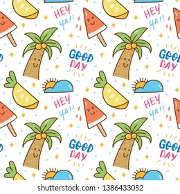 Summer themed kawaii seamless pattern, can be use for fabric printing, background etc