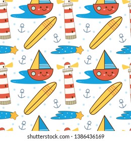 Summer themed kawaii seamless pattern, can be use for fabric printing, background etc