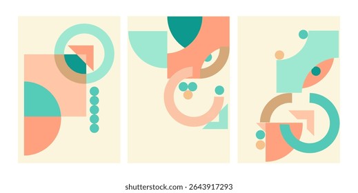 Summer themed poster template collection set with subtle colored geometric patterns