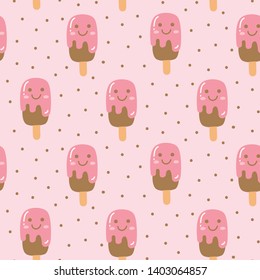 Summer themed seamless background with strawberry ice cream