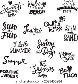 summer themed set of hand lettering typography design