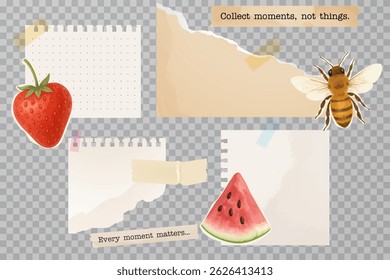 Summer themed transparent paper stickers with fruits and positive quotes