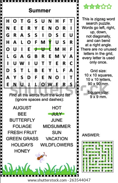 summer themed zigzag word search puzzle stock vector royalty free