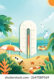 Termômetro de verão à beira-mar que representa o verão