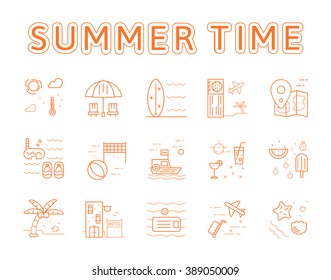 Summer thin line icons set, quality outline pictogram pack vector concept design 