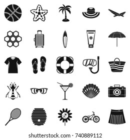 Summer things icons set. Simple set of 25 summer things vector icons for web isolated on white background