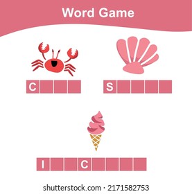 Summer Things Names Worksheet. Educational activity for preschool kids. Preschool Education. Vector illustration.