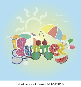 Summer things on a bright background