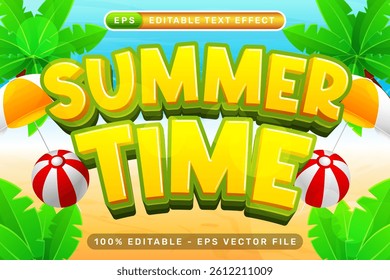 summer time 3d text effect and editable text effect with a beach background