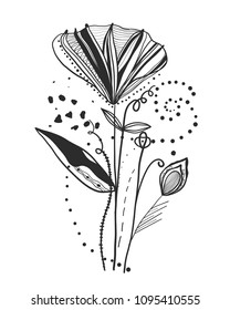 Summer time abstract black flowers. Nature theme. Abstract poppy flower.Abstract tattoo design vector floral design 