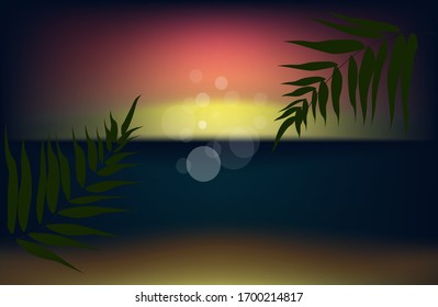 summer time with abstract leaves. summer background. 
sea, sun, sand. vector illustration. modern background. eps 10