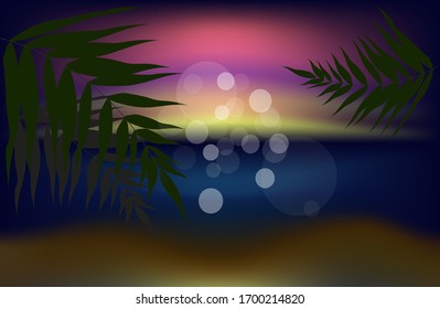 summer time with abstract leaves. summer background. 
sea, sun, sand. vector illustration. modern background. eps 10