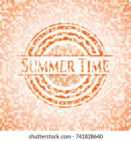 Summer Time abstract orange mosaic emblem with background
