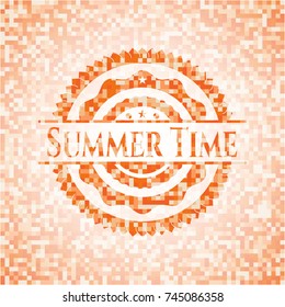 Summer Time abstract orange mosaic emblem with background