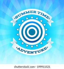 Summer time adventure  background poster. Illustration with sun and ribbons.
