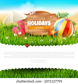 Summer time background with summer accessories and place for your message