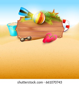 Summer time background with summer accessories and place for your message