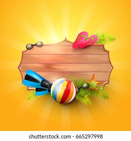 Summer time background with summer accessories and place for your message