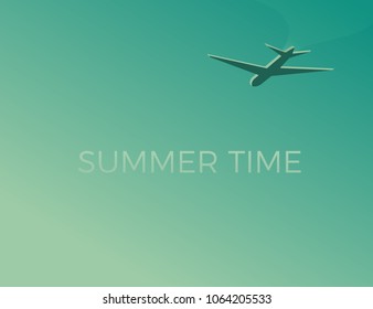 Summer Time background with airplane. Travel anywhere design for vacations and holidays. Vector vintage illustration with a sense of nostalgia