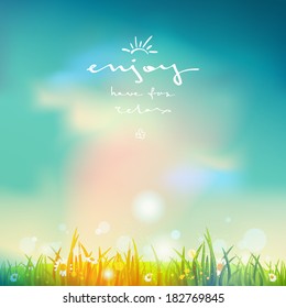 Summer time background with bright sunlight and blue sky