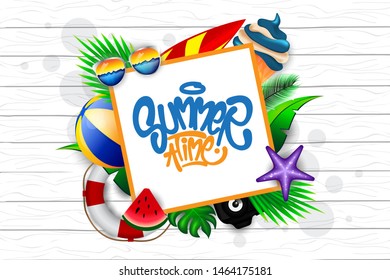 Summer Time Background Design with Element in the Beach