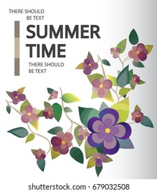 Summer time background for the design of flowers. Floral Vector illustration. A concept for your brochure, greeting card, business card, blank or banner.
