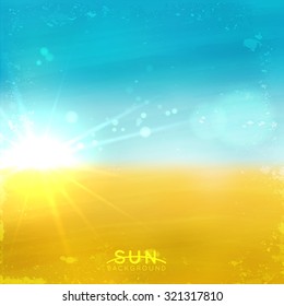 Summer time background with grunge texture. Vector illustration of a glowing Summer time background.