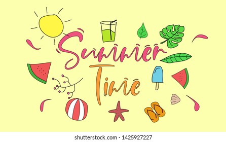 Summer time background with  hand drawn style