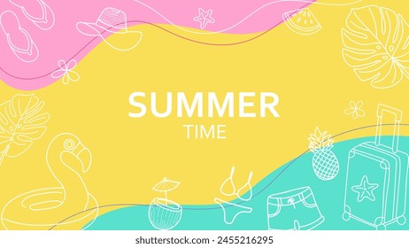 Summer time background with hand drawn elements. Vector illustration in flat style