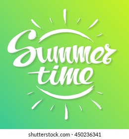 Summer time background. Hand lettering typography poster. Handwritten banner, logo, label or badge. Vector Illustration