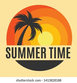 Summer Time Background Icon with  palm tree silhouette. Vector Illustration EPS10