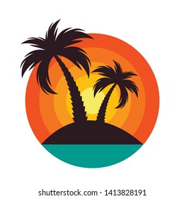 Summer Time Background Icon with  palm tree silhouette. Vector Illustration EPS10