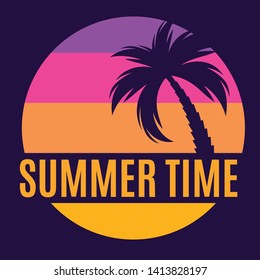 Summer Time Background Icon with  palm tree silhouette. Vector Illustration EPS10