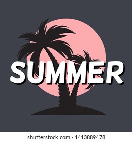 Summer Time Background Icon with  palm tree silhouette. Vector Illustration EPS10