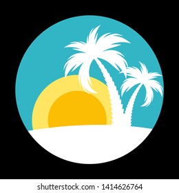 Summer Time Background Icon with  palm tree silhouette. Vector Illustration EPS10
