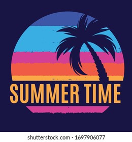 Summer Time Background Icon with  palm tree silhouette. Vector Illustration EPS10