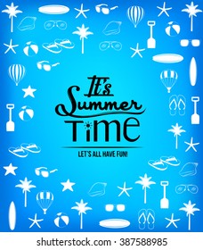 It's Summer Time Background with Summer Icons and Patterns. Vector Illustration
