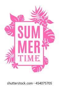 Summer time background with leaves and flowers and place for your text.