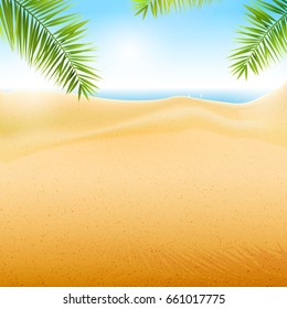 Summer time background with palm leaves on the beach