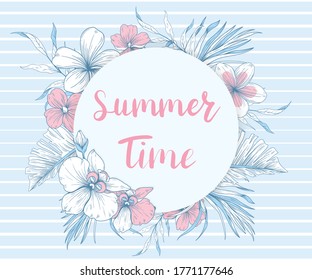  Summer Time. Background with pink tropical flowers