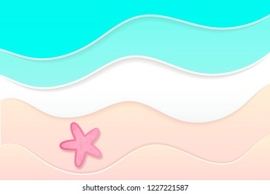 Summer Time background, Sea and Beach paper art style