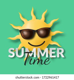 summer time background with sun illustration with text on green background