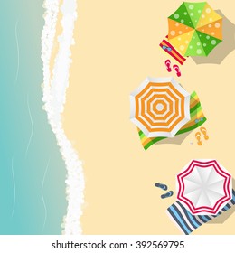 Summer Time Background. Sunny Beach in Flat Design Style Vector Illustration EPS10