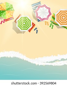 Summer Time Background. Sunny Beach in Flat Design Style Vector Illustration EPS10
