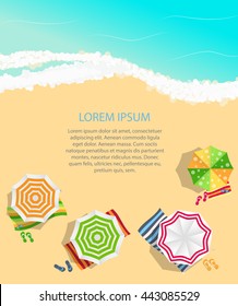 Summer Time Background. Sunny Beach in Flat Design Style Vector Illustration EPS10